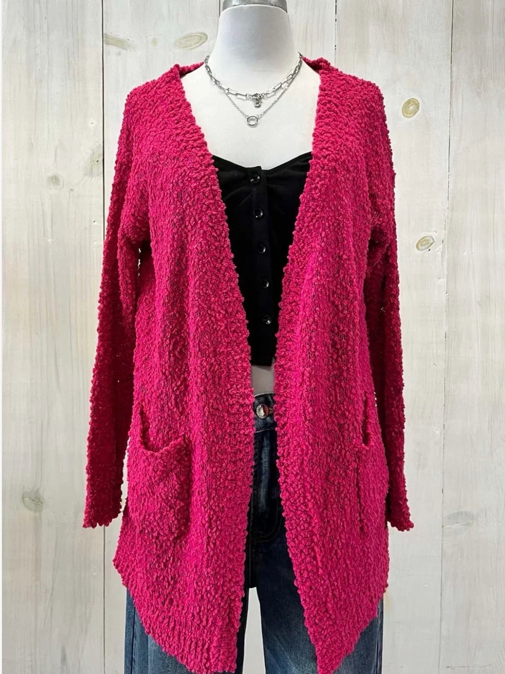 Blue Buttercup Trendy Popcorn Knit Open Lightweight Oversized Cardigan Sweater